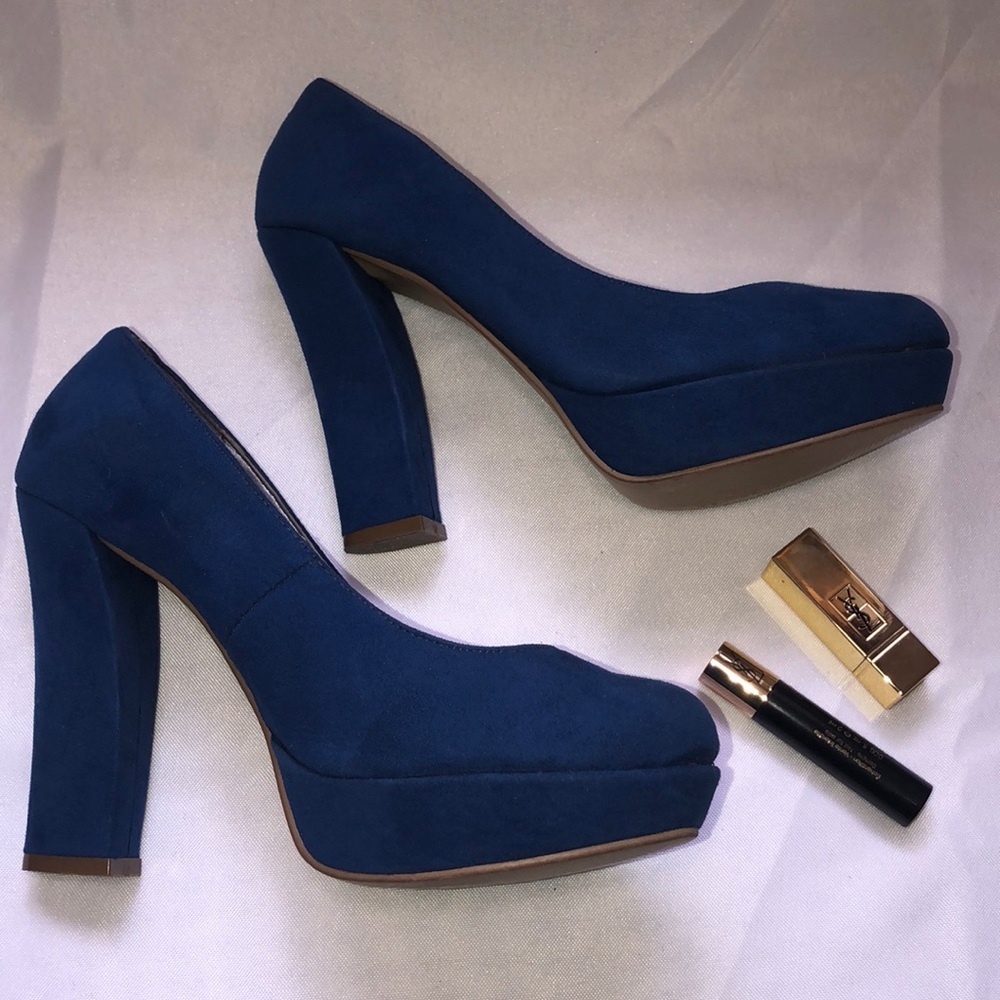 Lady Paulina Blue Suede Platform Heels